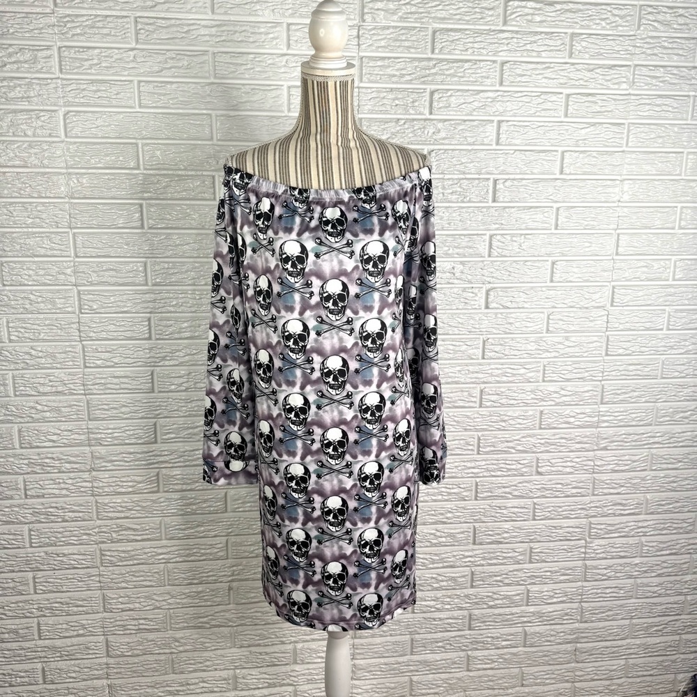 Off-the-Shoulder Multicolored Skull Print Shift Dress Size XXL NWOT